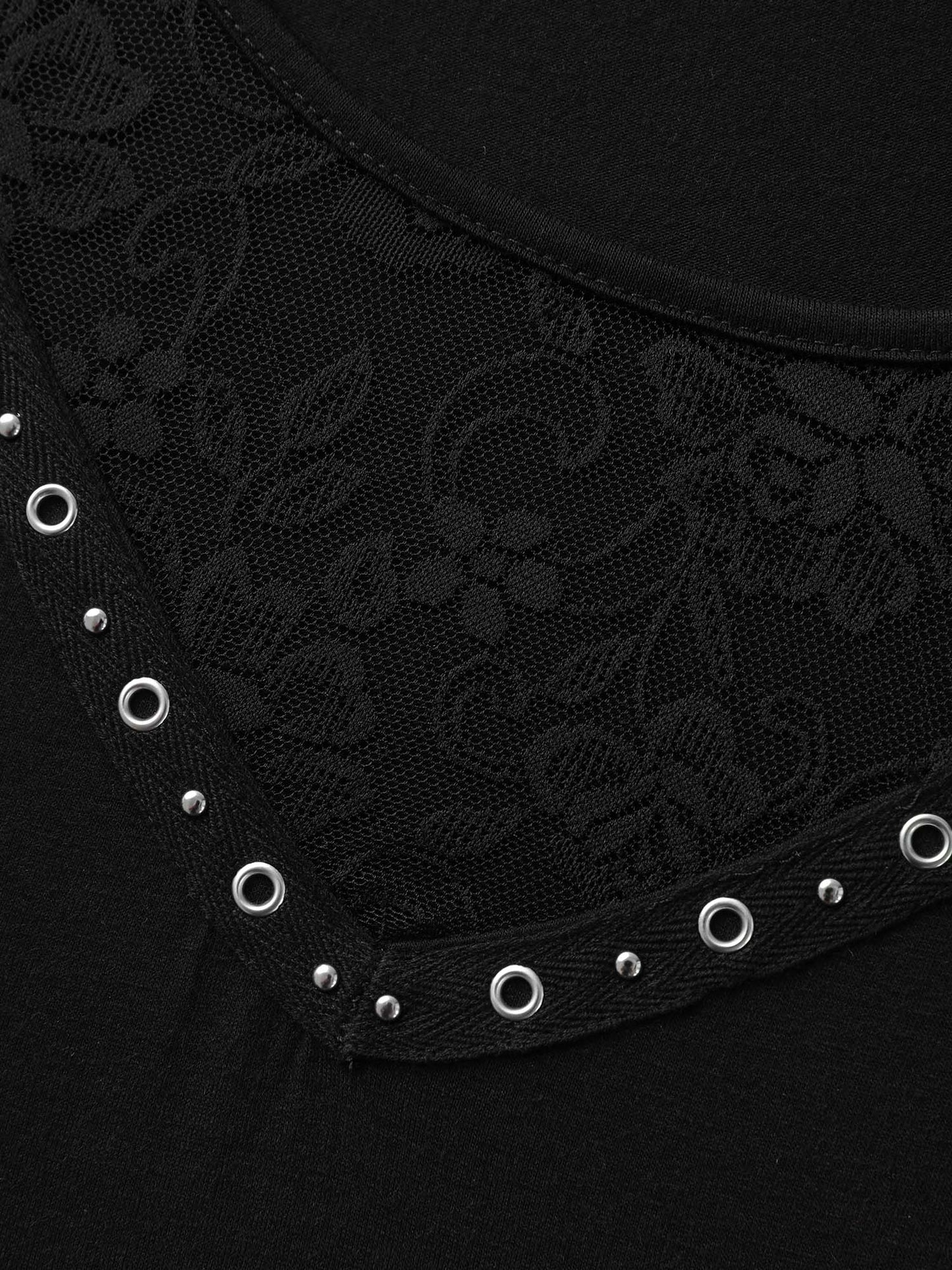 Lace Trim Sheer Solid T-Shirt