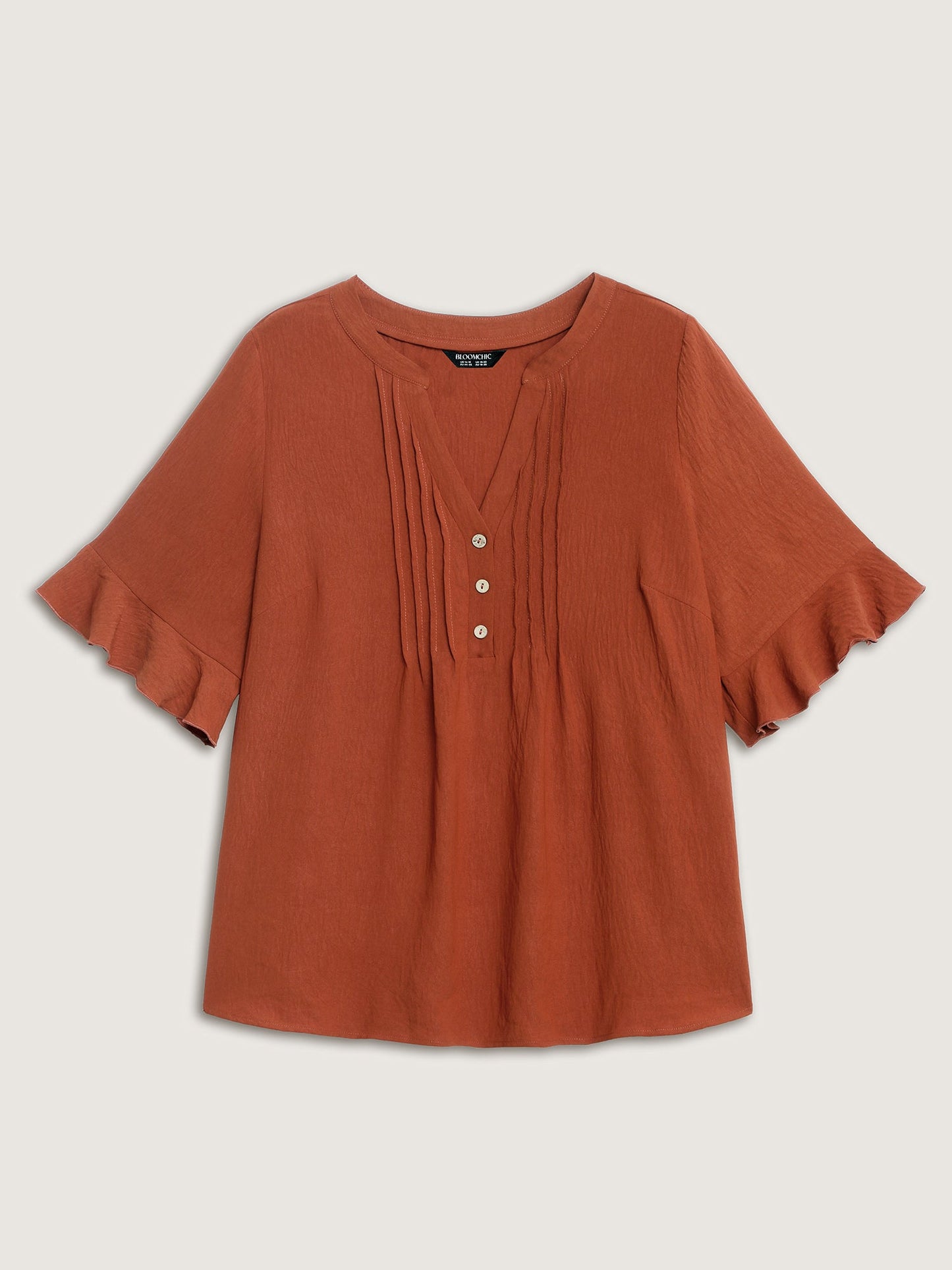 Toothpick Pleats Ruffled Sleeve Solid Blouse