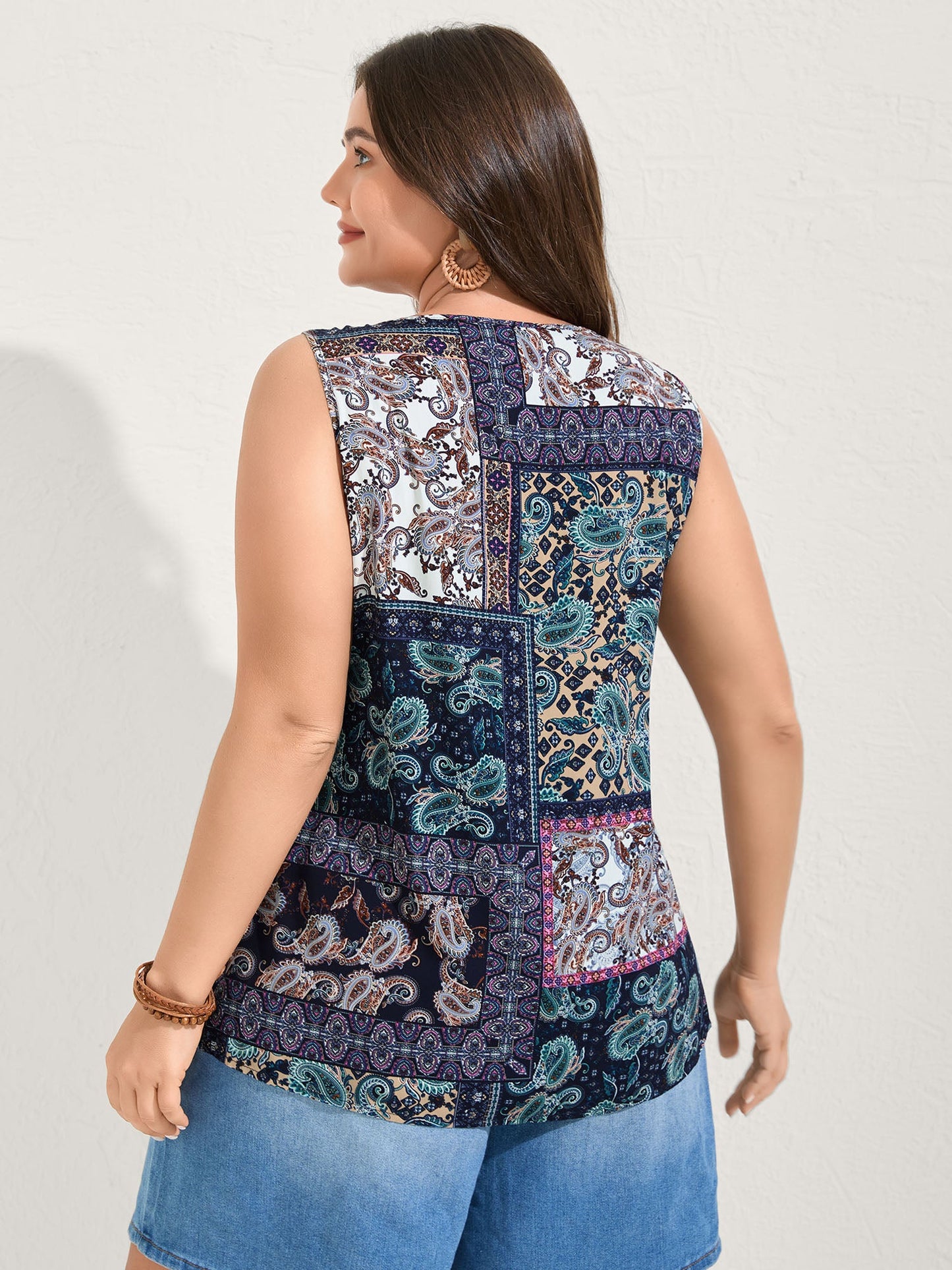 Rayon Floral Contrast Collage Tank Top