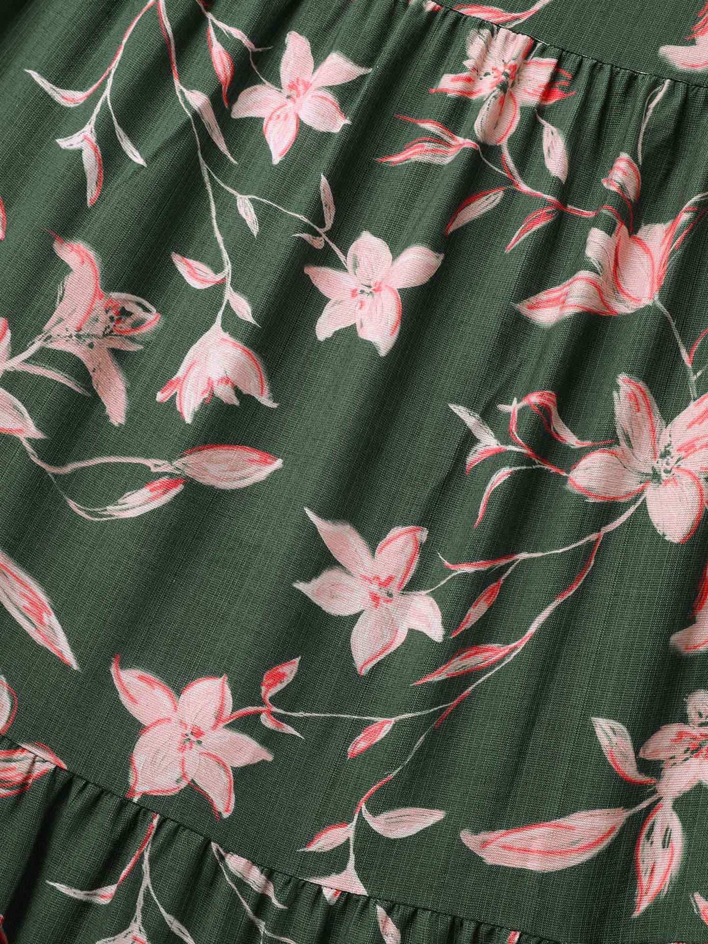 Breezy Floral Shirred Waist Midi Dress