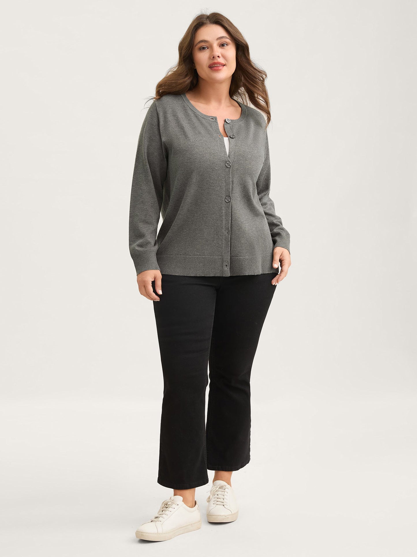 Supersoft Button Round Neck Lightweight Cardigan