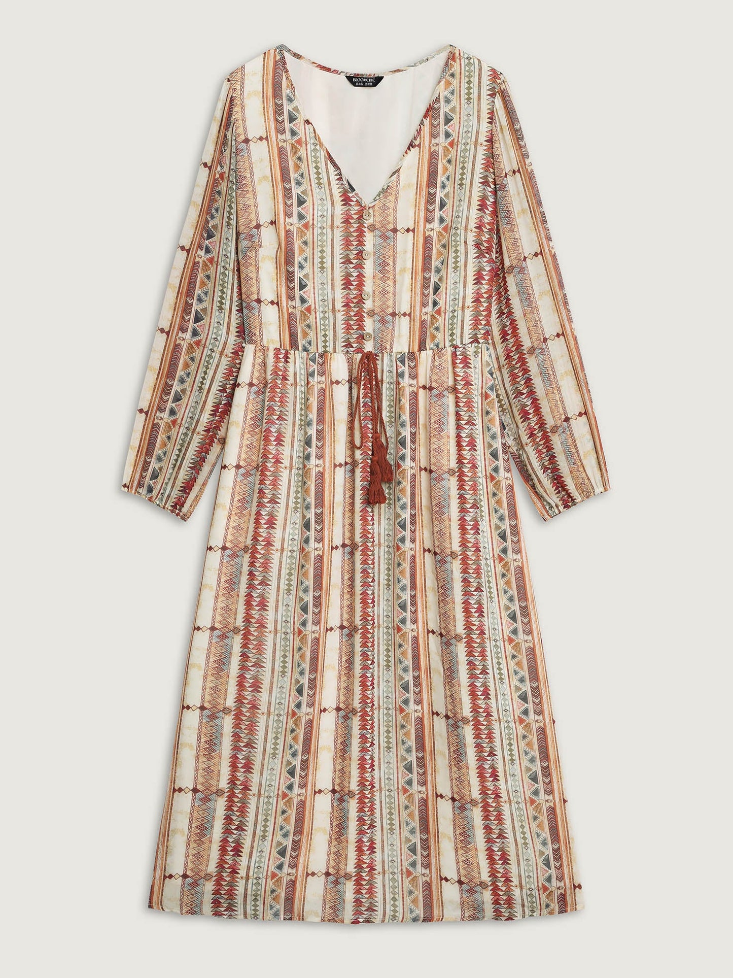 Geometric Stripes Stretchy Waist-Tie Maxi Dress