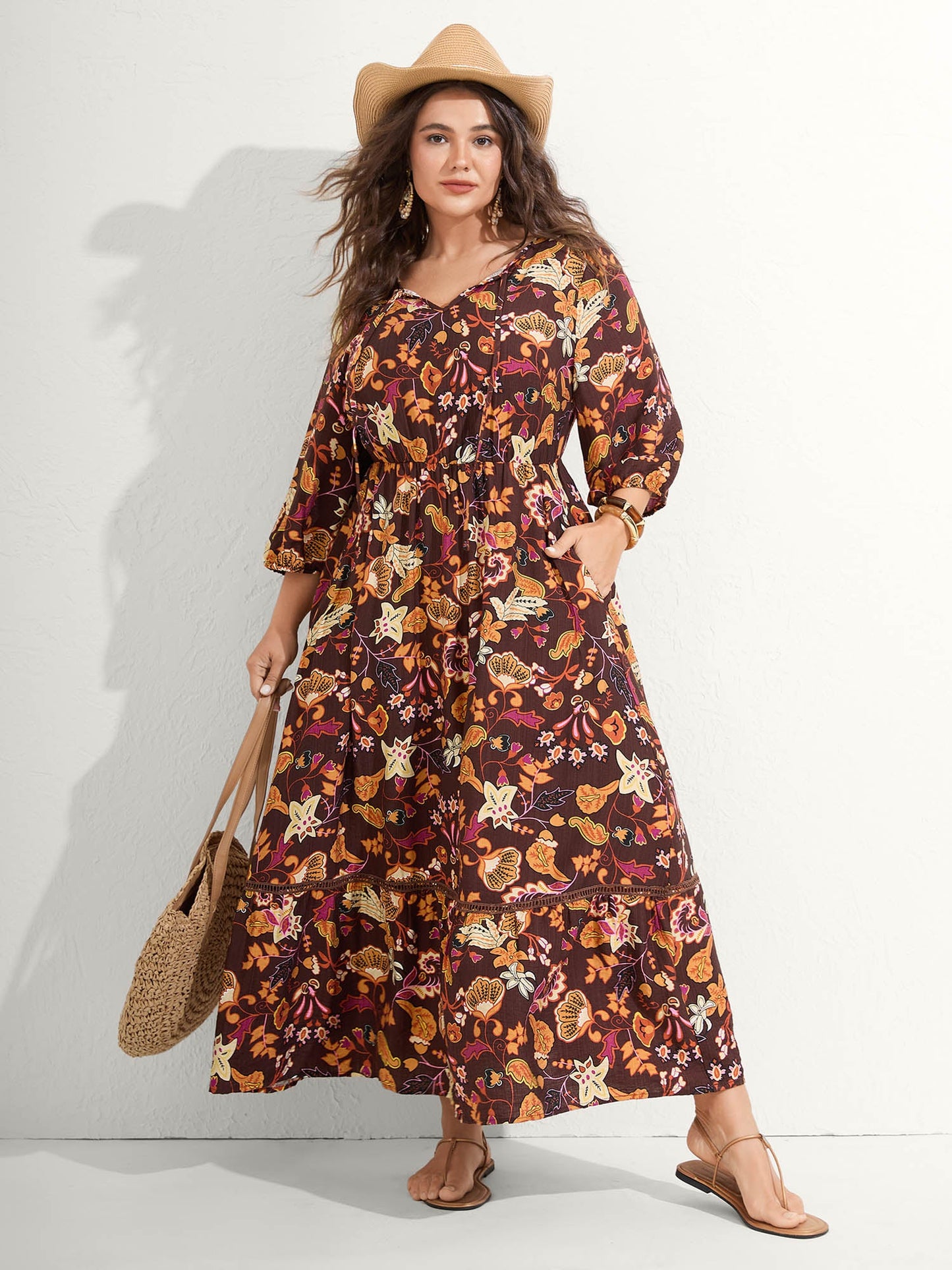 Boho Print Stretchy Waist Maxi Dress