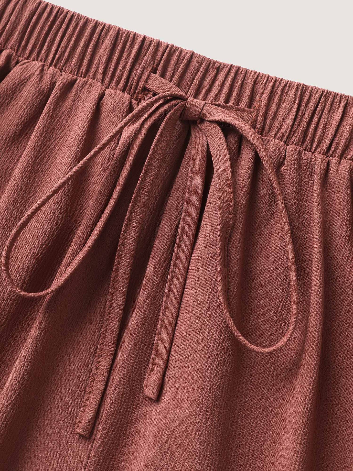 Stretchy Pockets Waist-Tie Straight Pants