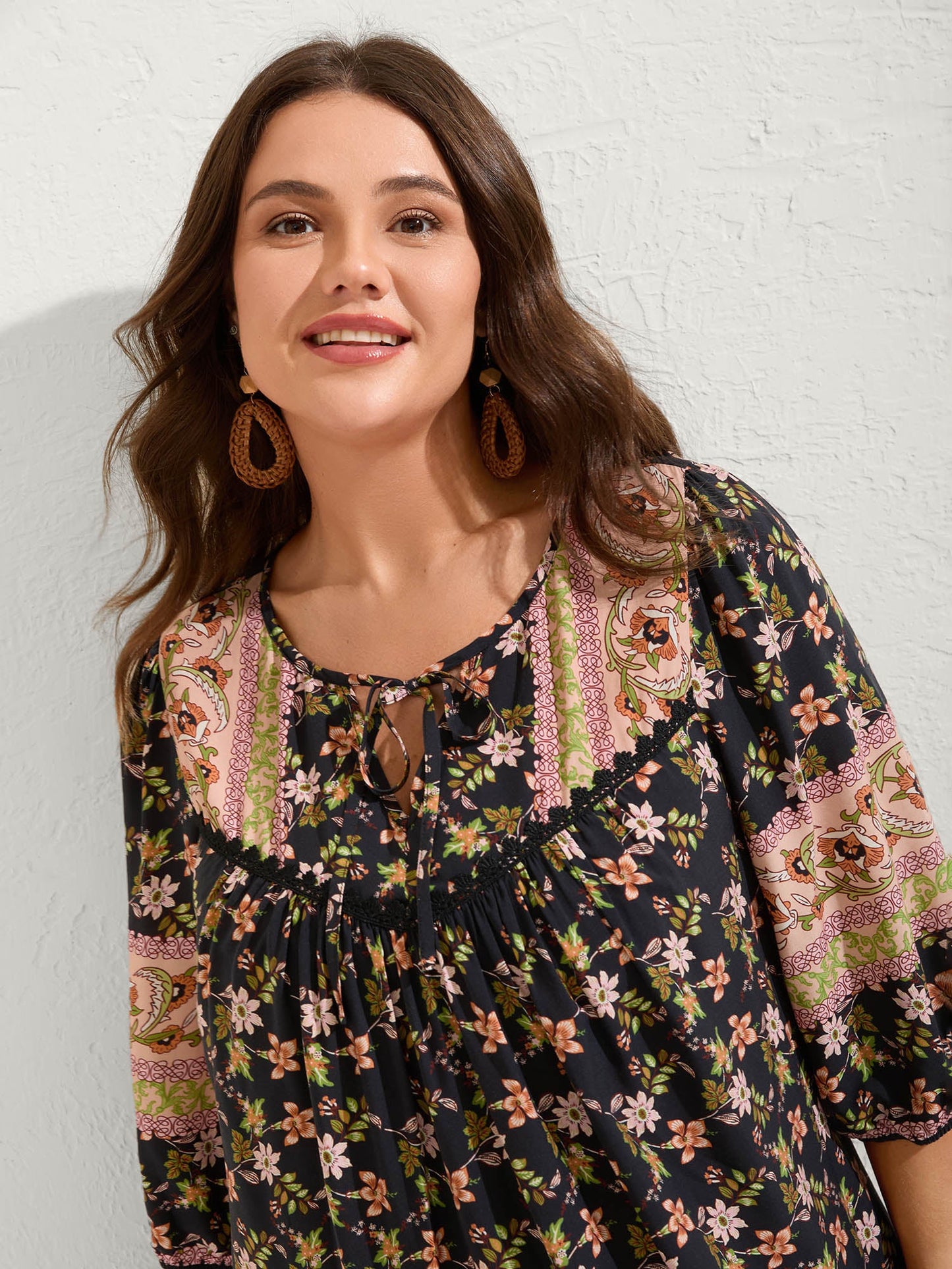 Floral Print Puffy Sleeve Pleated Midi Dress