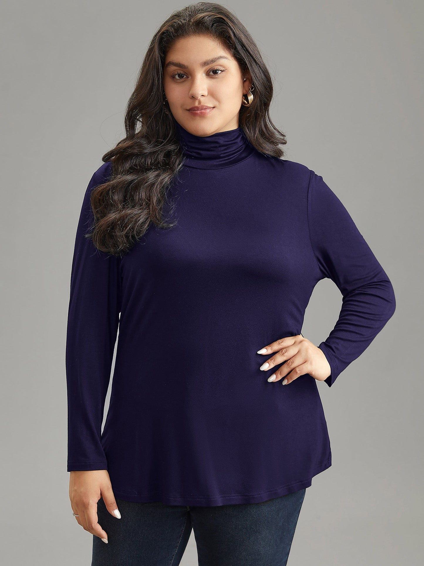 Supersoft Essentials Solid Funnel Neck Knit T-shirt
