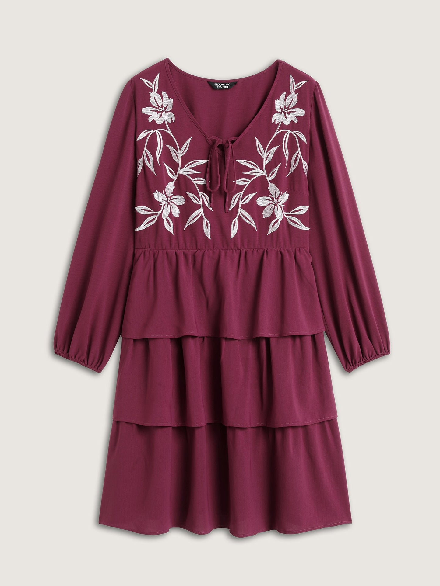 Floral Embroidery Pockets Layered Midi Dress