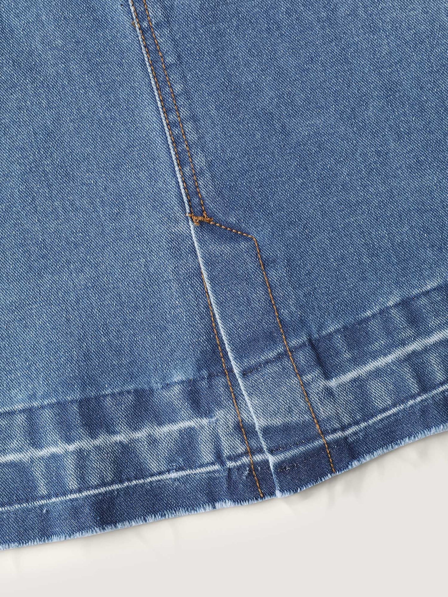 Faded Wash Slit Hem Denim Skirt