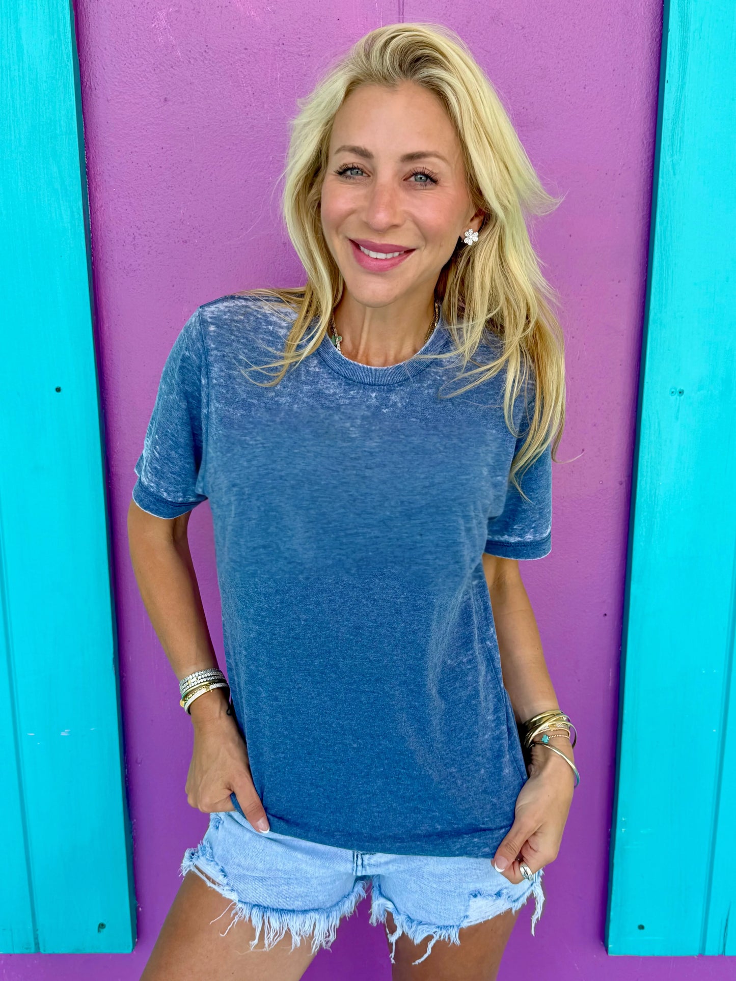 Homebody Denim Acid Wash Tee