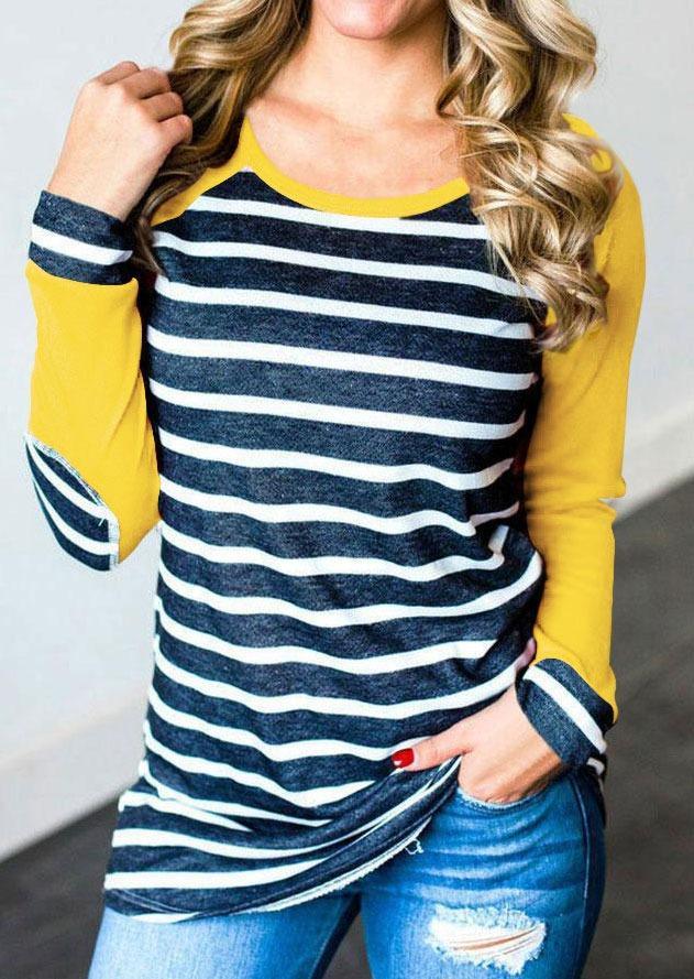 Striped Elbow Patch Baseball Long sleeve T-Shirt