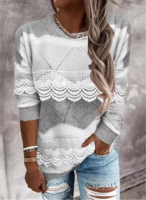 Round Neckline Color Block Casual Regular Sweaters