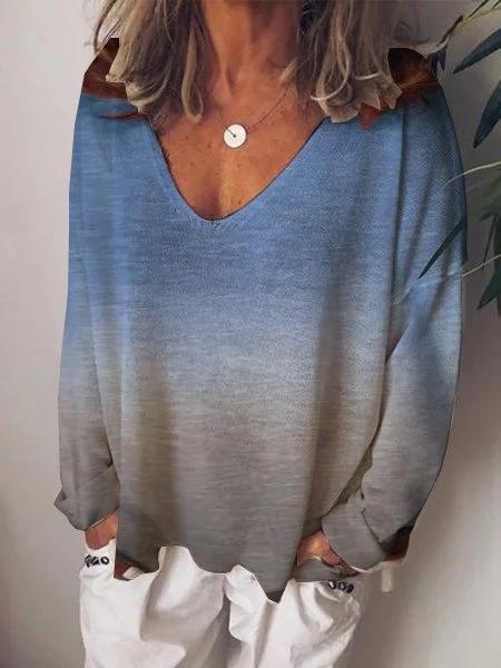 Printed Long Sleeve V Neck Shirts