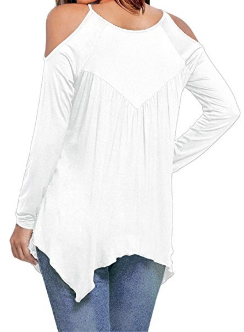 Solid Patchwork Lace Cold Shoulder Long Sleeves Tops