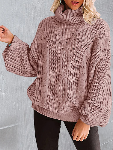 Women's Long Sleeve Turtleneck Chunky Knit Loose Sweater