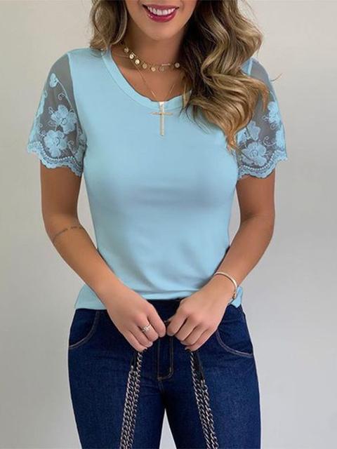 Lace Short Sleeve Casual Tops