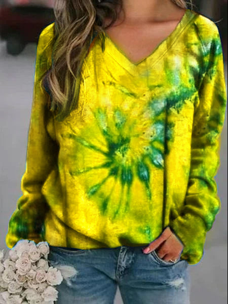 Ombre V Neck Cotton-Blend Sweatshirts