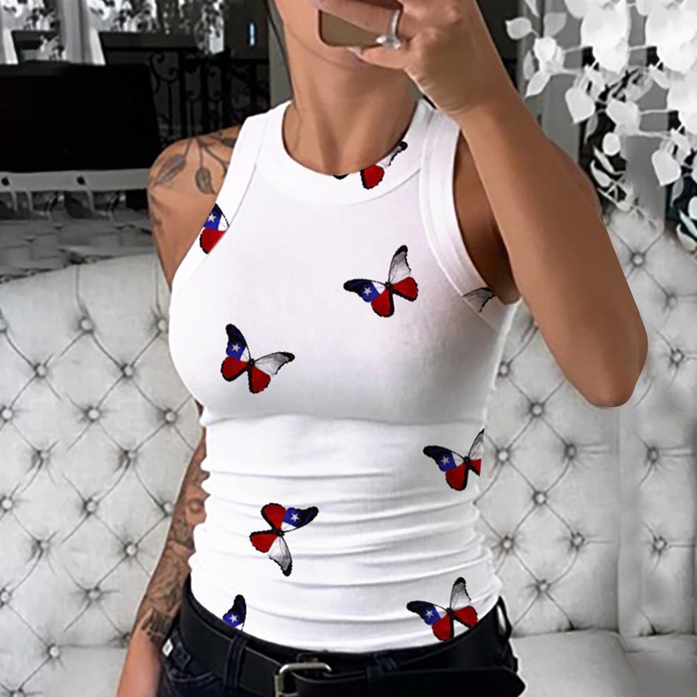 Printed Round Neck Sleeveless Lounging Vest Holiday Casual Tops