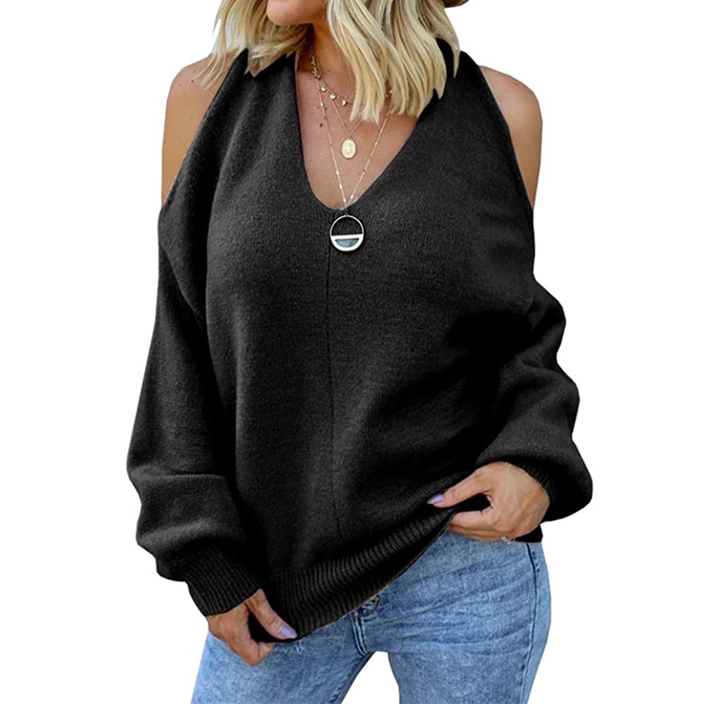 Women v-neck off-shoulder sweater,Two wearing ways