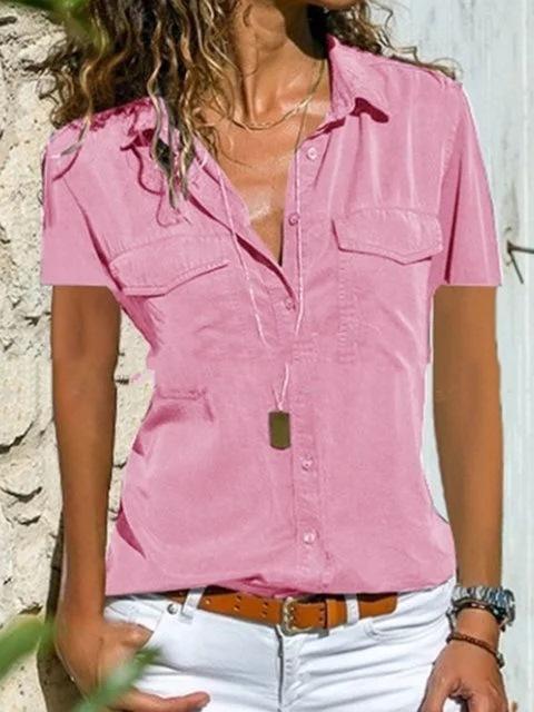 Solid Color Deep V-Neck Slim Shirt