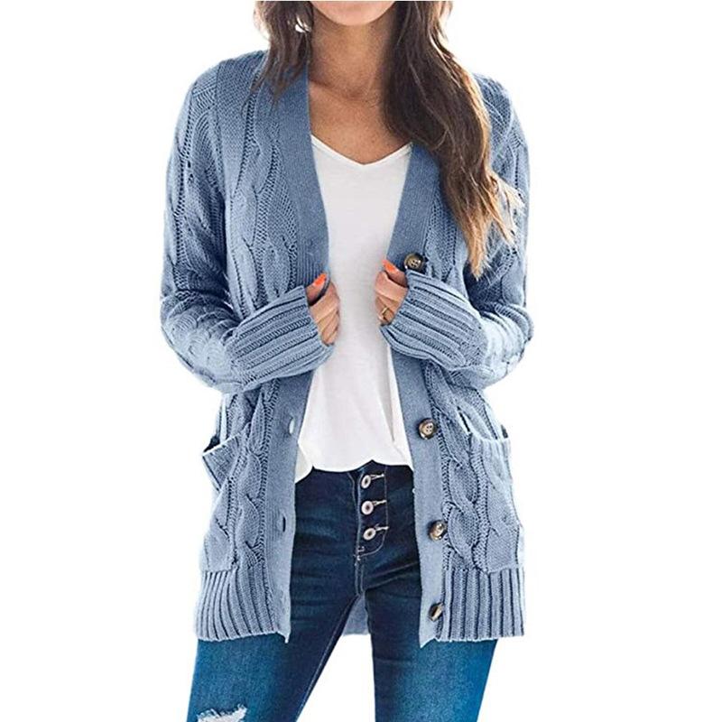 Casual Cardigan Solid Color Twist Button Sweater