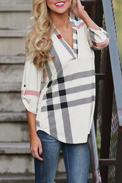 Fashion Plaid Printed V-Neck Cropped Tops