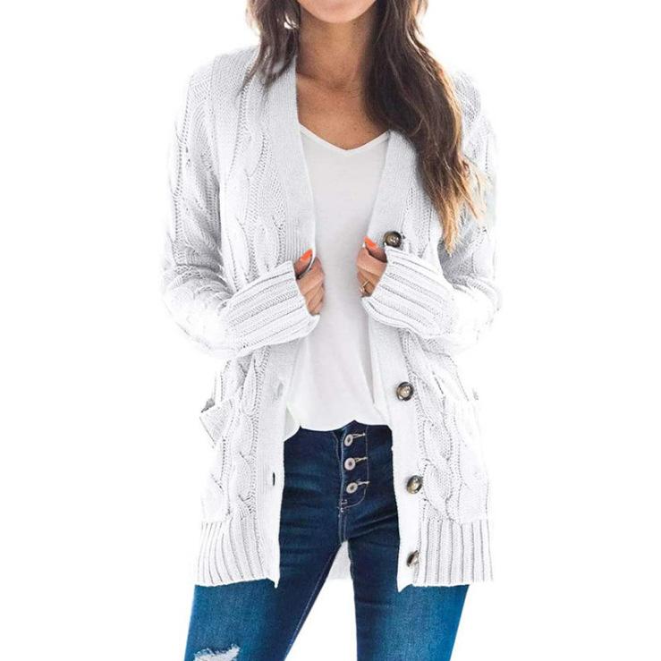 Casual Cardigan Solid Color Twist Button Sweater