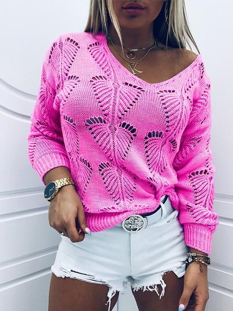 Loose Hollow V-neck Knitted Sweater
