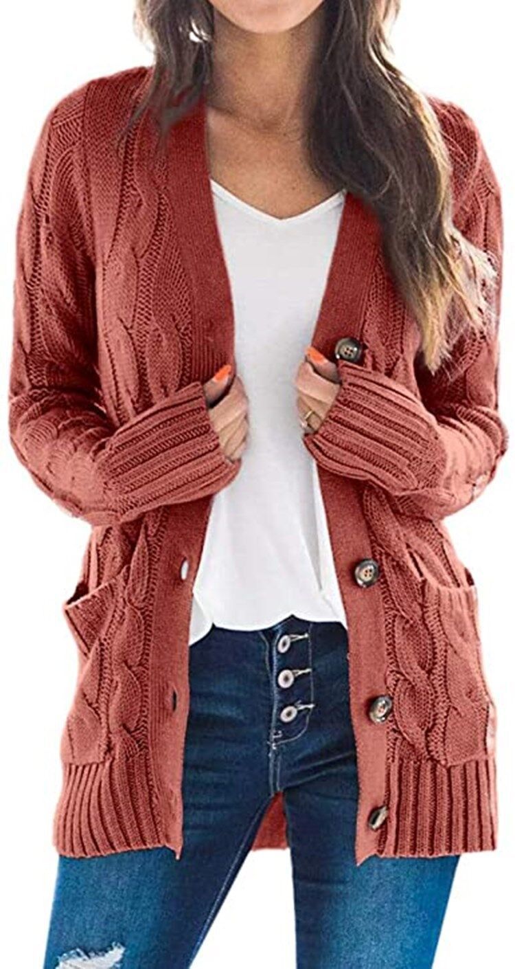 Casual Cardigan Solid Color Twist Button Sweater