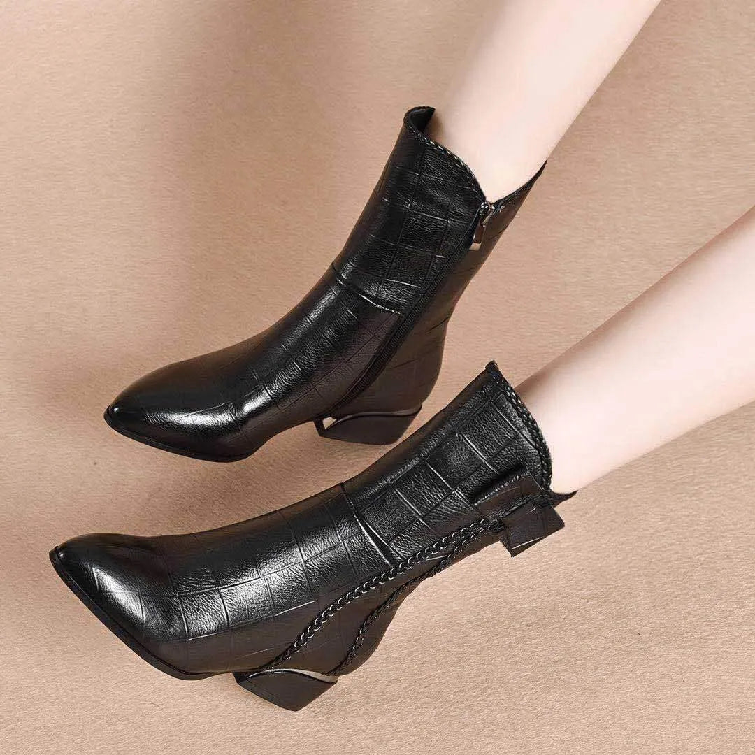 Handmade Leather Mid-tube Plus Velvet Boots