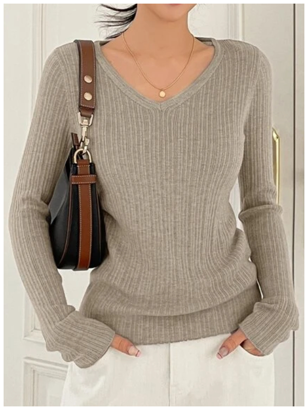 Solid V Neck Sweater