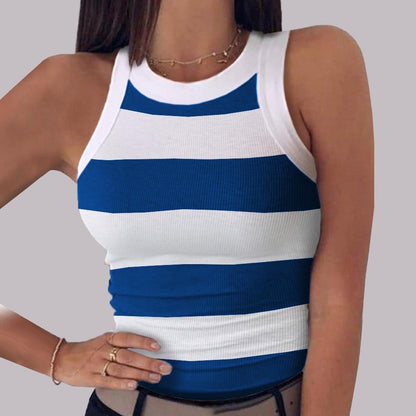Printed Round Neck Sleeveless Lounging Vest Holiday Casual Tops