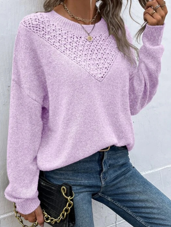 Pointelle Knit Drop Shoulder Sweater