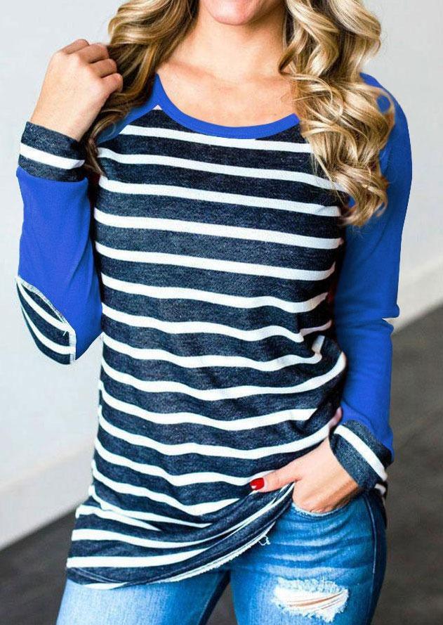 Striped Elbow Patch Baseball Long sleeve T-Shirt