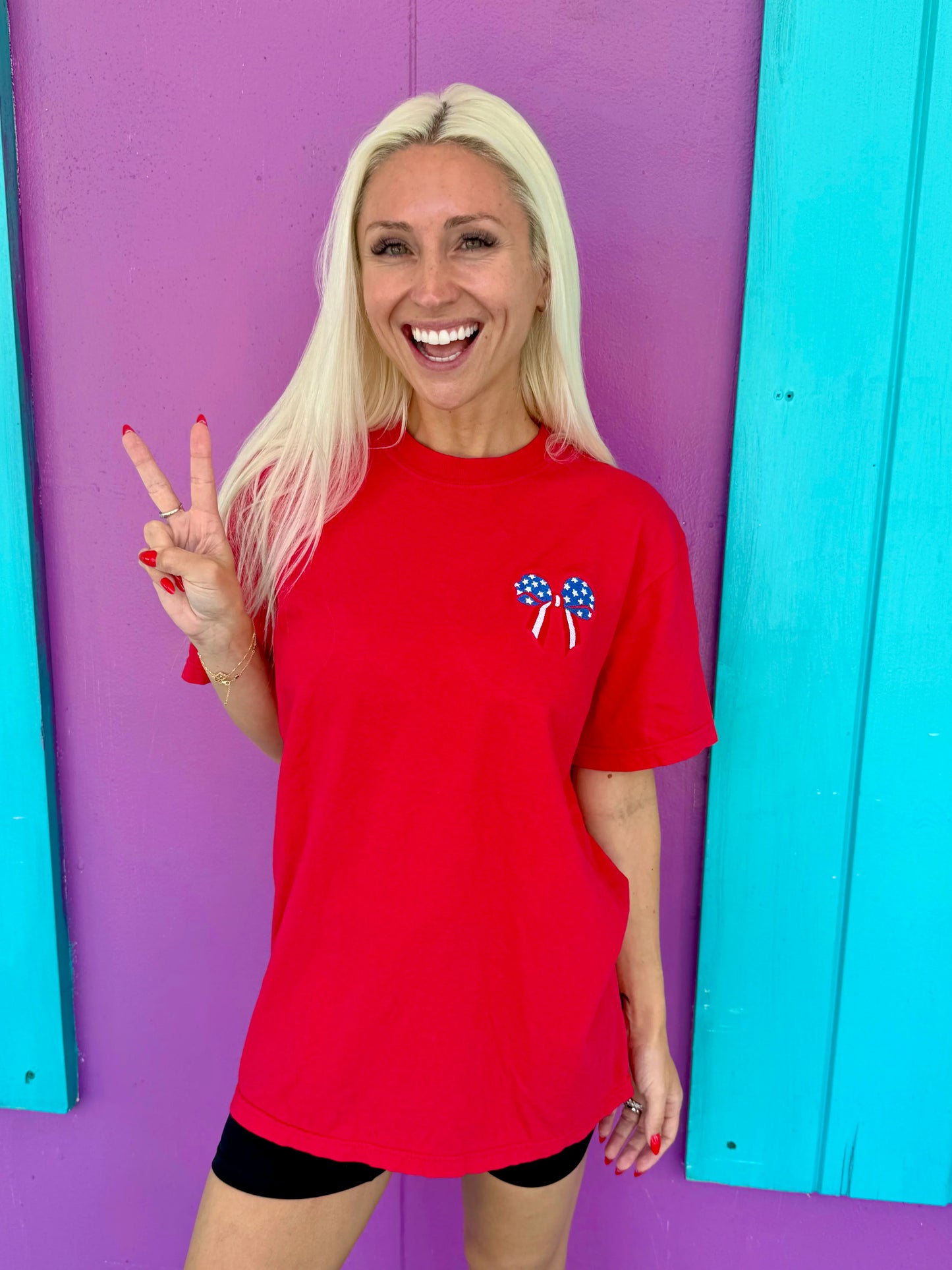 Stars and Stripes Bow Embroidered Tee