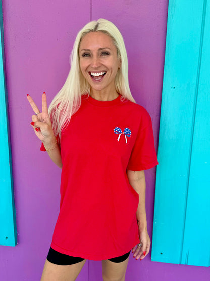 Stars and Stripes Bow Embroidered Tee