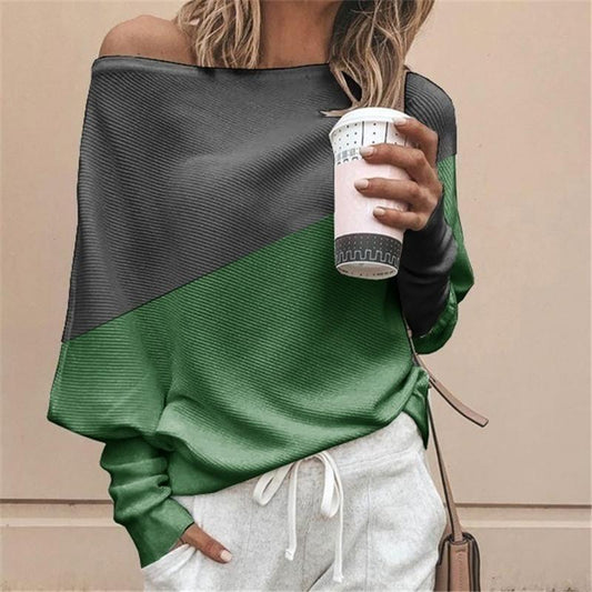 Loose Casual Women's Stitching Color Long-Sleeved Blouse Tops