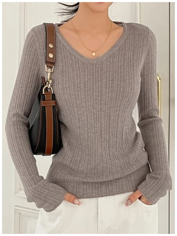 Solid V Neck Sweater