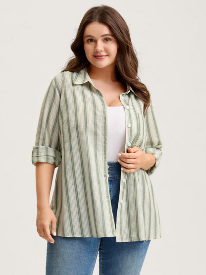 Cotton Stripes Pocket Button-Down Shirt