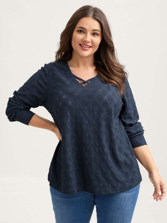 Stretchy Cross-Tie Textured T-Shirt