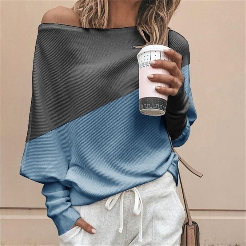Loose Casual Women's Stitching Color Long-Sleeved Blouse Tops