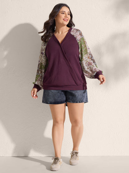 Paisley Print Textured Wrap Like Sweatshirt