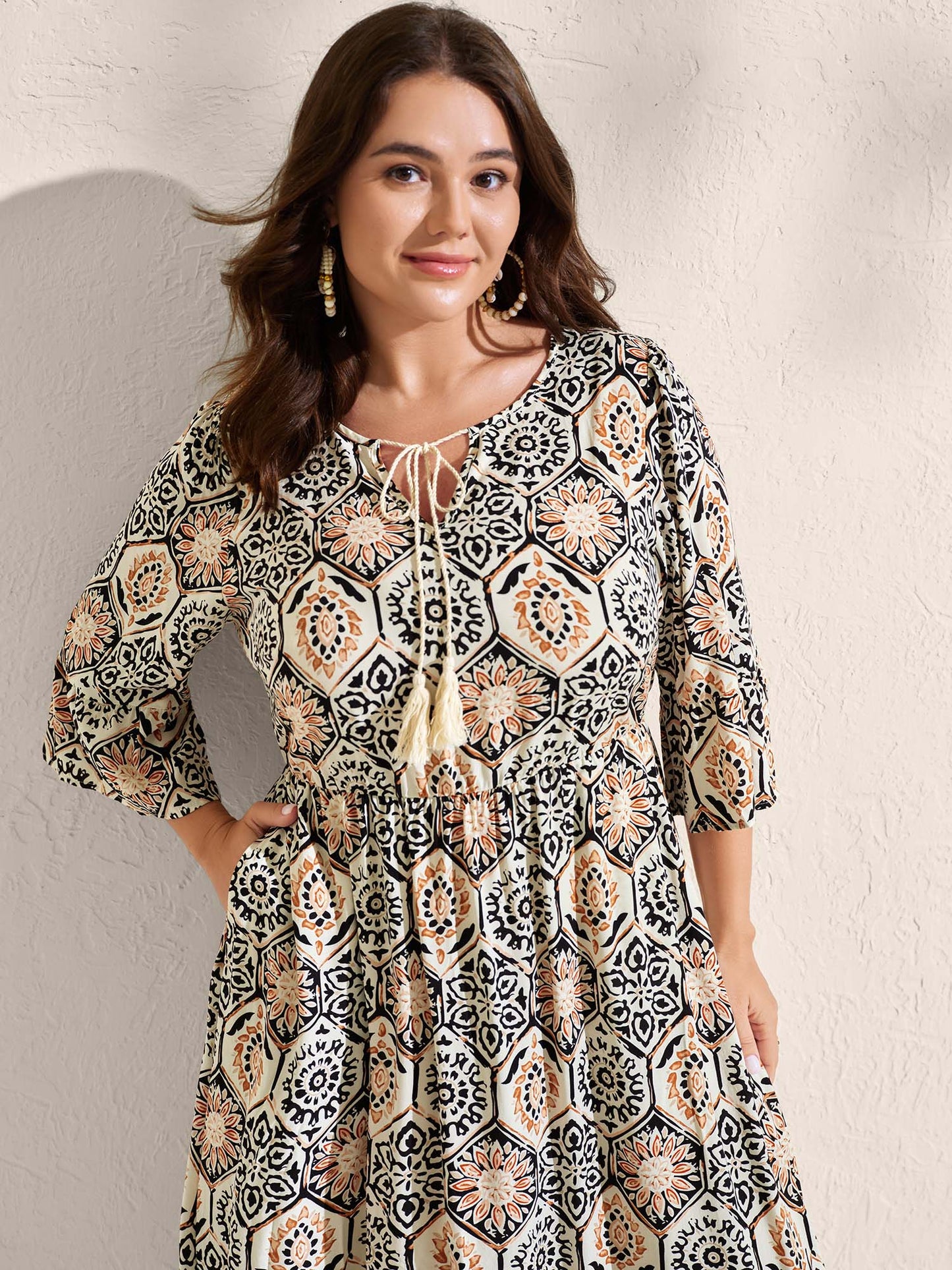 Ornate Print Neck-Tie Maxi Dress
