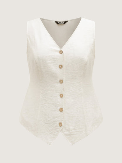 Linen Solid Button Vest
