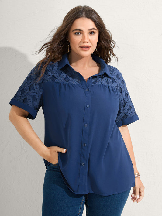 Lace Button Down Solid Shirt
