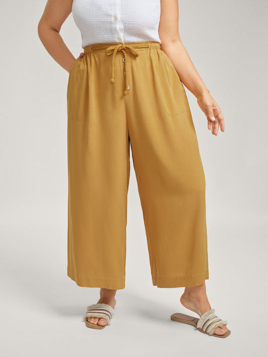 Waist-Tie Ornaments Button Detail Wide-Leg Pants