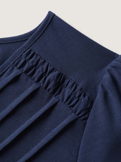 Lace Plicated Detail Cinched Flared Blouse