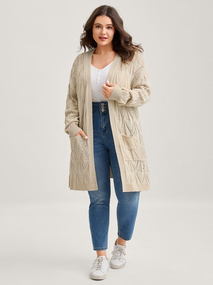 Textured Cut-Out Slit Pockets Knit Cardigan