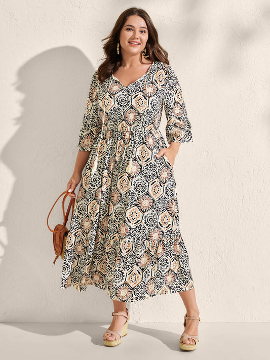 Ornate Print Neck-Tie Maxi Dress
