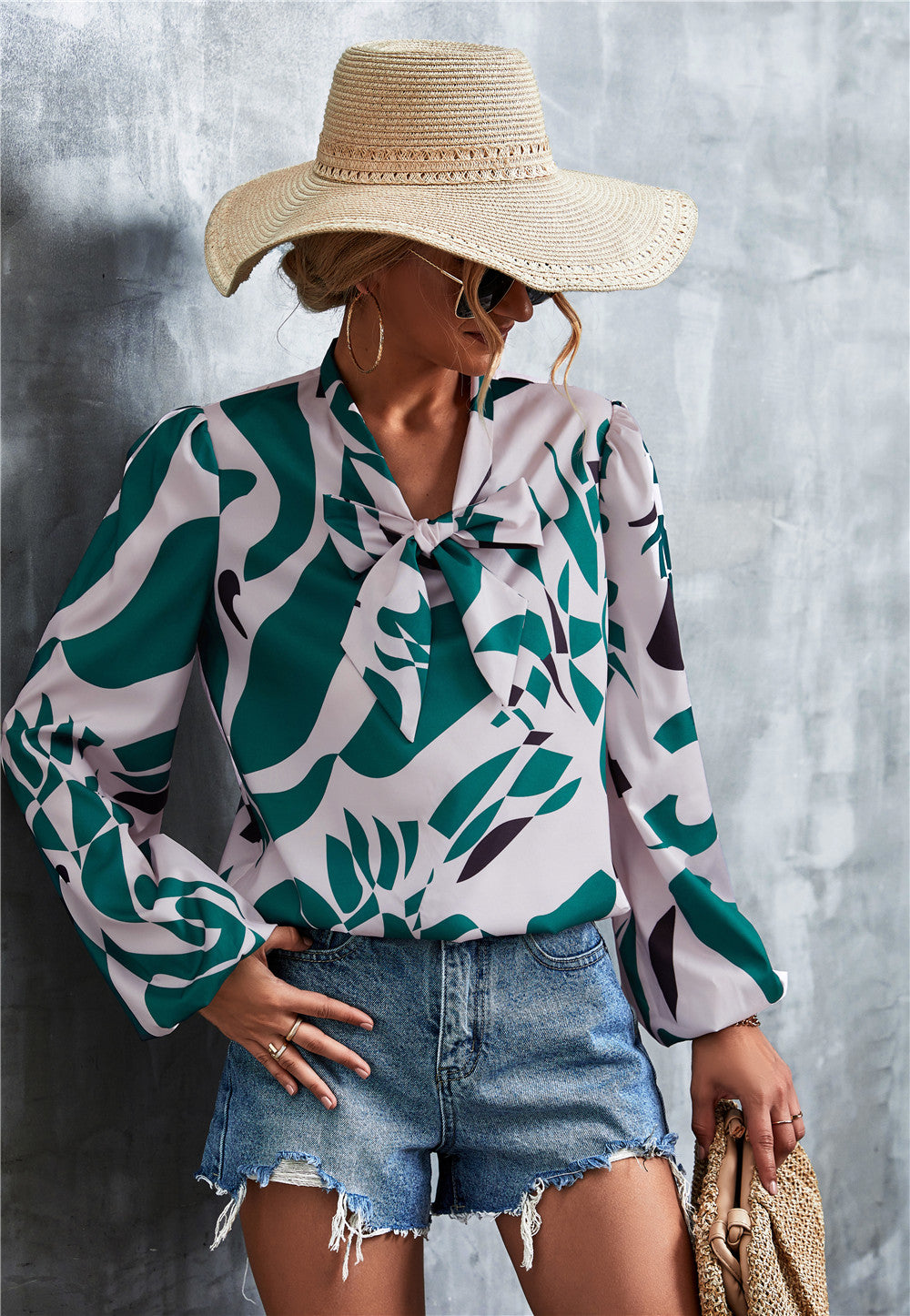 Hot Sale V Neck Tie Vintage Print Tops