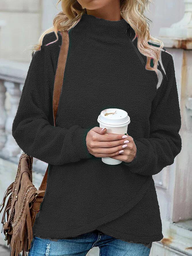 Women Casual Long Sleeve Half Turtleneck Plush Sweatshirt